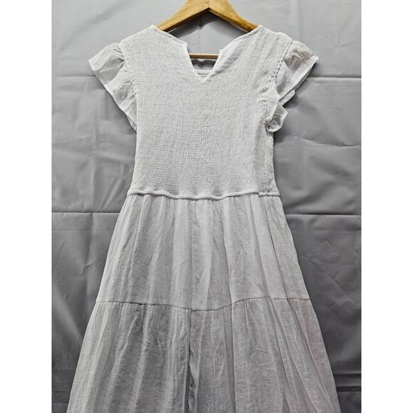 Blu Pepper White Smocked Tiered Short Sleeve Dress Womens Medium - Picture 2 of 5
